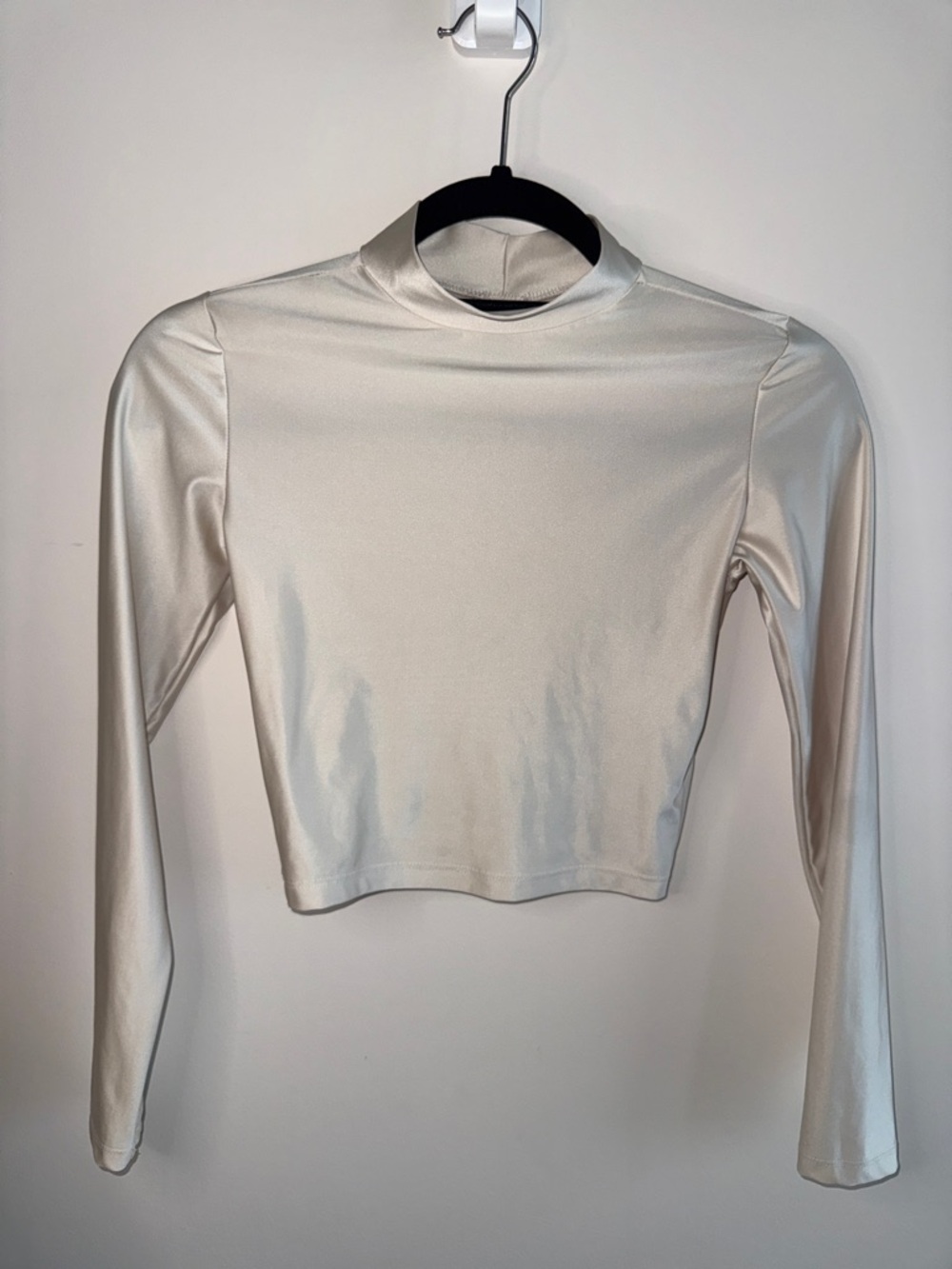 Women's Cream Mock Neck Long Sleeve Crop Top